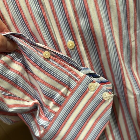 Neiman Marcus red/shades of blue stripe button down shirt. Large. - Picture 4 of 8